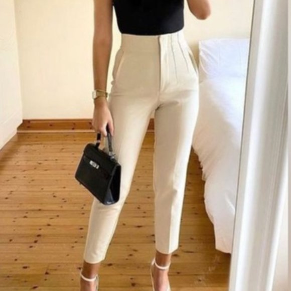 Zara Pants - Zara High Rise Cream Trousers